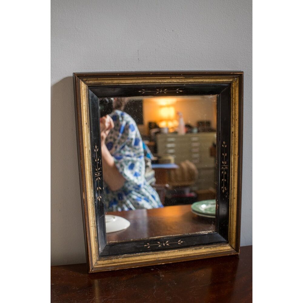 Antique Victorian Aesthetic Movement Mirror Ebonized Gilt Frame New Glass